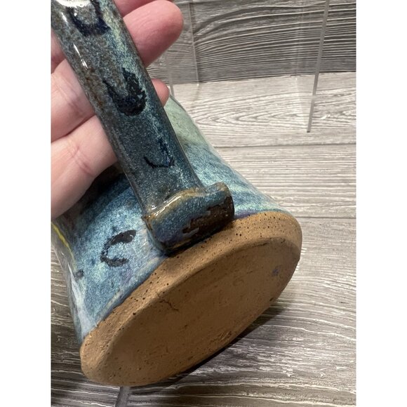 Pottery Clay Glazed Handmade Large Mug Cup Blue Animal Tracks 5” Unique - Picture 8 of 9